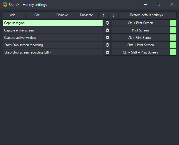 ShareX hotkey settings
