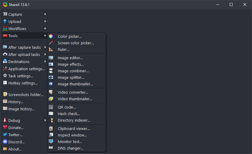 ShareX Tools submenu
