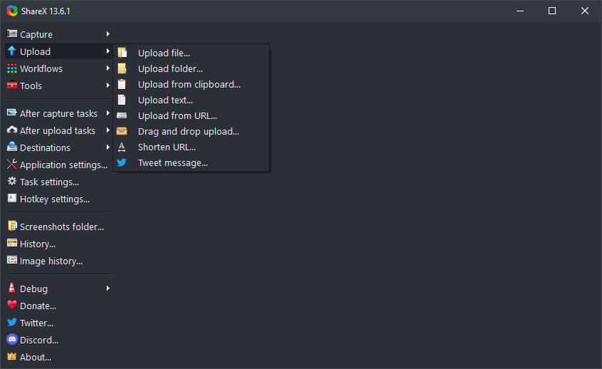ShareX Upload submenu